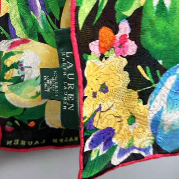 Lauren Ralph Lauren Black Pink Purple Floral Silk Rectangular Scarf - Picture 3 of 11